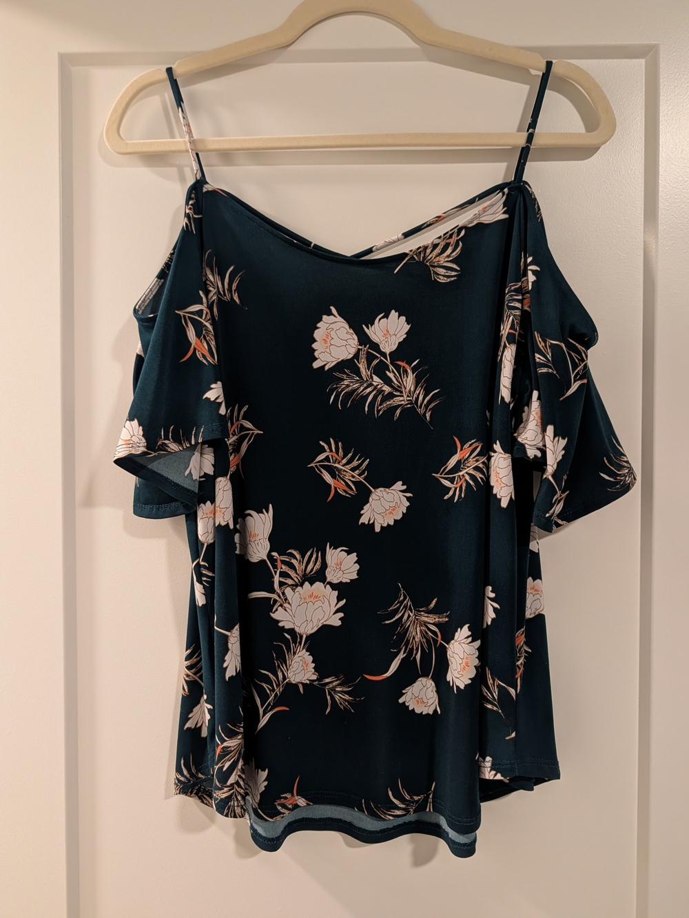 Kaileigh Dark Teal Floral Cold-Shoulder Camisole